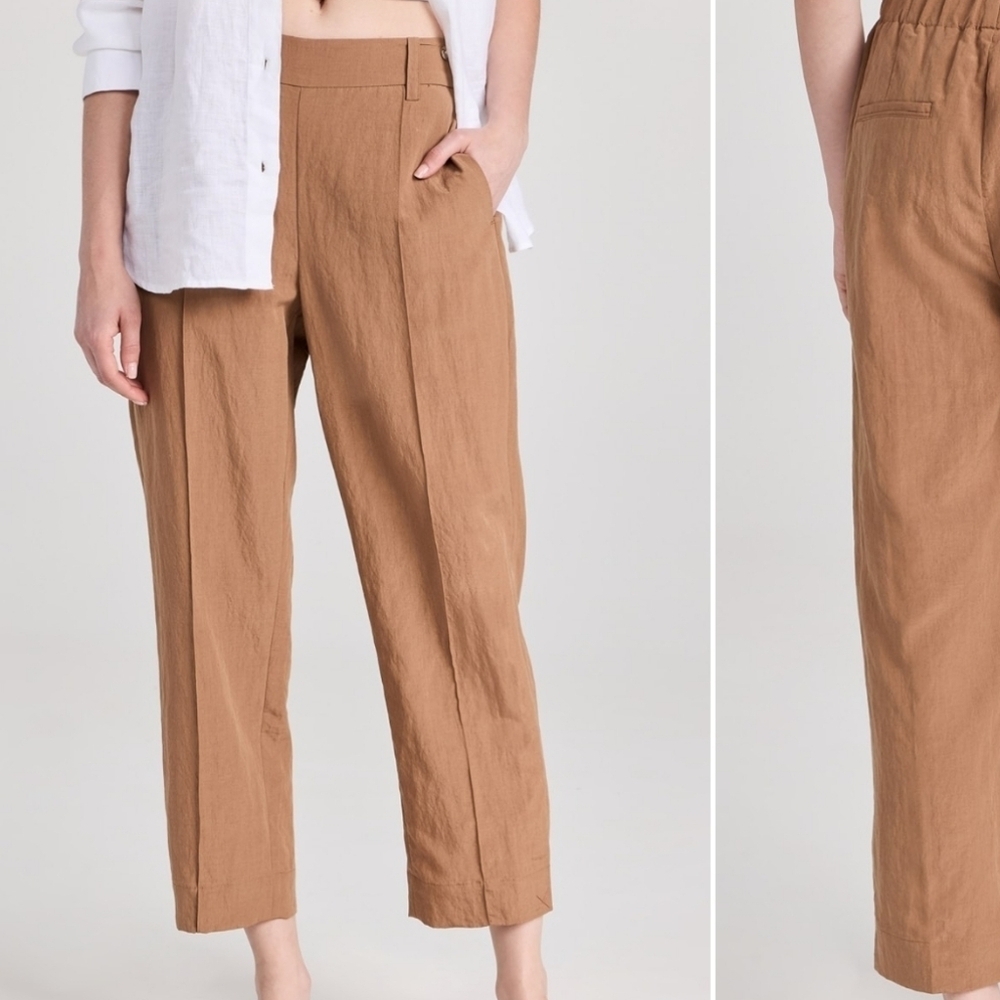 Vince Women's Mid Rise Pleated Pull-On Pant Tencel Camel Brown Size XL